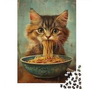Cat Eating Noodles from A Bowl 1000 Piece Jigsaw Puzzle for Mindful Time, 70x50cm/1000pcs