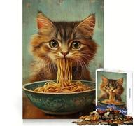 Cat Eating Noodles from A Bowl Jigsaw Puzzle for Teenagers 1000 Pieces Smart Challenge Restful Escape Fine Lock Nice Gift (50x75cm)
