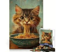 Cat Eating Noodles from A Bowl Puzzles for Adults 1000 Puzzles Cognitive Workout Time Well Spent No Rough Edges Merry Gift (38x52cm)
