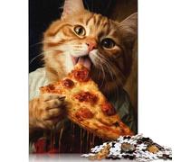 Cat Eating Pizza 500 Pieces Jigsaw Puzzles for Adults- Impossible Puzzle - Puzzles Brain Challenge Puzzle for Kids 500pcs (52x38cm)