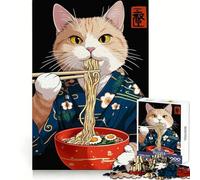 Cat Eating Ramen in Kimono 1000 Piece Jigsaw Puzzle for Teenagers Brain Teasing Mindful Leisure Smooth Edges Chic Xmas Gift (50x75cm)