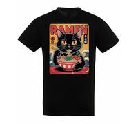 Cat Eating Ramen Japanese Ramen T Shirt - Catzilla (Back Print) Cute Noodle Anime Cat Graphic Tee Kids Adults Black 12-13 Years Style 01