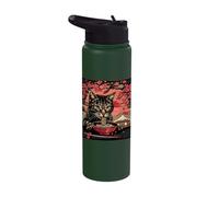 Cat Eating Ramen Mount Fuji Sakura Flower Cat Ramen Bowl Stainless Steel Insulated Water Bottle