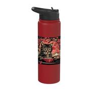 Cat Eating Ramen Mount Fuji Sakura Flower Cat Ramen Bowl Stainless Steel Insulated Water Bottle