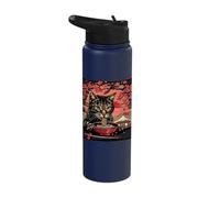 Cat Eating Ramen Mount Fuji Sakura Flower Cat Ramen Bowl Stainless Steel Insulated Water Bottle