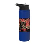 Cat Eating Ramen Mount Fuji Sakura Flower Cat Ramen Bowl Stainless Steel Insulated Water Bottle