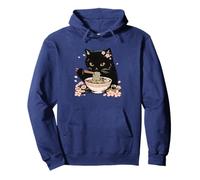 Cat Eating Ramen Noodles Cute Kawaii Japanese Cherry Blossom Pullover Hoodie