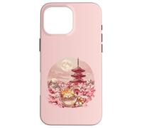 Cat Eating Ramen Noodles Mount Fuji Sakura Tree Pagoda Tower Case for iPhone 16 Pro Max