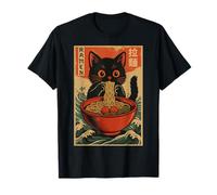 Cat Eating Ramen Noodles Vintage Japanese Funny Cat Anime T-Shirt
