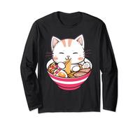 Cat Eating Ramen Noodles Women Girl Men Teen Kids Noodle Long Sleeve T-Shirt