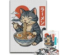 Cat Eating Ramen Poster Japanese Style Wall A Jigsaw Puzzle, 1000 Piece | Choose a mindful activity for adults at weekends for rewarding progress.