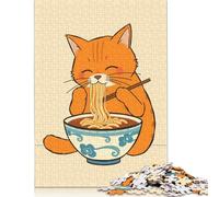 Cat Eating Ramen Puzzle for Adults And Teenagers 1000 Pieces Puzzle Adult Jigsaw Puzzle for Adults Teenagers Age 12+ 38x26cm/1000pcs