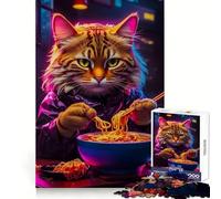 Cat Eating Ramen Puzzles for Adults 1000 Puzzles Focus Ability Stress Free Fun Interlock Well Perfect Xmas (38x52cm)