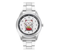 Cat Eating Ramen Simple Stainless Watch Fashion Designer Wristwatch Easy Reader Analog Watches Gifts for Men