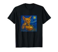Cat Eating Ramen Vincent Van Goghs Style Starry Night T-Shirt