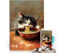 Cat Eating RamenJigsaws 1000 Pieces for Adults Challenging To Complete But Fun And Humorous Educational Game for Birthday, Chrismas 38x26cm