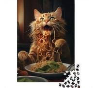 Cat Eating Spaghetti 1000-Piece Puzzle for Adults, 70x50cm/1000pcs, A Weekend Activity at Your Own Pace; White Card Pieces with Reduced Dust