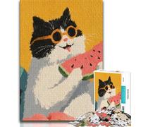 Cat Eating Watermelon Jigsaw Puzzles for Adults Teenagers Jigsaws Puzzle,Challenging To Complete But Fun And Humorous Birthday Present,Gifts,Wall Art (38x26cm)