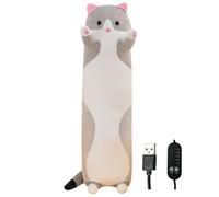 Cat Electric Heat Pad for Period, Period Pain Relief - Menstrual Heating Pad USB Powered - Cat Plush Portable Stuffed Animal Heated pad - Long cat Plush Pillow, Gifts for Teenage Girls (Gray)