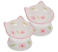 Cat Elevated Bowl with 15 Degree Tilt, Ceramic 2 Pack | High Footed Design, Smooth Polished Surface, Shallow Shape, Easy Cleaning, Dry Kibble and Puppy Use