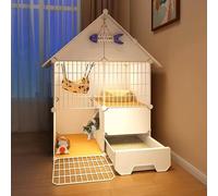 Cat Enclosure, 2 Tier Indoor Cage with Litter Box, Iron Mesh, Detachable Playpen for Kittens and Small Animals