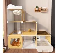 Cat Enclosure Indoor Playpen - Enclosed Cat Cage with Litter Box and Transparent Kennel for Small Animals like Ferrets and Chinchillas