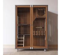 Cat Enclosure, Large Cat Cage Playpen, Multi-Layer Wooden Structure, Breathable Design, Iron Gate, with Wheels for Easy Mobility