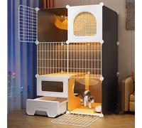Cat Enclosure Playpen, Indoor Large Cat Cage with Litter Box, Rattan Breathable Material, Mesh Door, Ideal for Multiple Cats