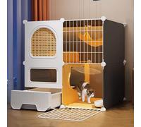Cat Enclosure Playpen, Indoor Large Cat Cage with Litter Box, Rattan Breathable Material, Mesh Door, Ideal for Multiple Cats