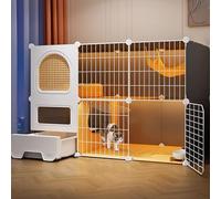 Cat Enclosure Playpen, Indoor Large Cat Cage with Litter Box, Rattan Breathable Material, Mesh Door, Ideal for Multiple Cats