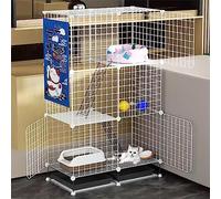 Cat Enclosure, Wire dog cage, DIY cat playpen with litter box and hammock, detachable and foldable, easy to assemble(75 * 39 * 120cm/29 * 15 * 47in)