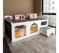 Cat Enclosure with Hidden Litter Box, Indoor Detachable House for Cats, Chinchillas, Rabbits, and Ferrets - Top Storage Included