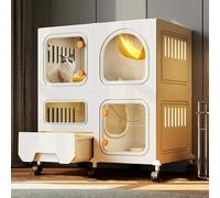 Cat Enclosure with Wheels - Collapsible 2/3 Tier Playpen with Litter Box, Detachable Metal Wire Structure for Large Exercise and Relaxation