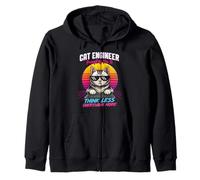 Cat Engineer AI Prompt Humor Retro Vaporwave Zip Hoodie