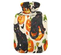 Cat Evil Pumpkin Hot Cold Water Bottle with Fleece Cover PVC Hot Water Bag 1 Liter
