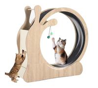 Cat Exercise Wheel, 37 Inch Large Cats Treadmill Wheel with Detachable Carpet, Pet Running Wheel with Playing Ball for Cat's Weight Loss and Health, Natural Wood