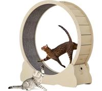 Cat Exercise Wheel with Carpeted Runway, Large Treadmill for Indoor Cats, Fitness Toy for Weight Loss and Activity, Natural Wood Design