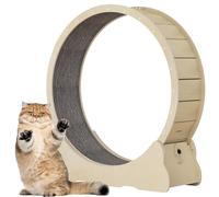 Cat Exercise Wheel, Wooden Cat Exercise Wheel, with Carpeted Runway, Pet Treadmill Running Machine with Brake, For Small And Large Cats,Yellow-L