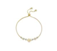 Cat Eye Clover Flower Crystal Chain Link Bracelet for Women 14K Gold Plated Fashion Delicate Heart Shaped Lucky Charm Bracelets Adjustable Sweet Dainty Fine Jewelry Gifts