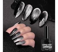 Cat Eye Gel Nail Polish, Black Glitter Magnetic Gel Nail Varnish, Holographic Sparkly Shimmer Crystal French Manicure Soak off UV/LED Lamp Nails Long Lasting Nail Art Manicure Salon DIY at Home