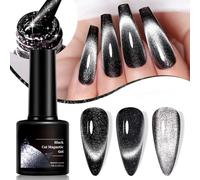 Cat Eye Gel Nail Polish, Black Holographic cat eye nail polish, Holographic Glitter gel nail, Galaxy Sparkle gel Polish Soak Off UV Led gel polish Home DIY Manicure for women and girl(Black)