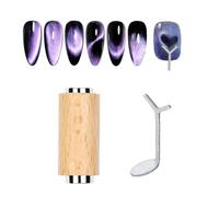 Cat Eye Gel Nail Polish Double-Head Magnet Wand + Y Shaped Iron Wire for Heart Cat Eye Effect Wooden Strong Cylinder Magnet Cat Eye Bar, Nail Magnet Tool Set for Home Salon Nail Art Tools
