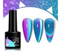Cat Eye Gel Nail Polish, Double Illusion Glitter cat eye gel nail polish, Magnet Gel Nail Polish, Sparkle Glitter Gel Nail Soak Off UV Led Gel Nail Home DIY Manicure (Blue #CM06)
