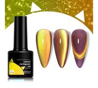 Cat Eye Gel Nail Polish, Double Illusion Glitter Yellow Cat Eye Nail Gel Polish, Magnet Sparkle Glitter Gel Nail Varnish Soak Off UV Led gel nail lamp Home DIY Manicure (Yellow #CM04)