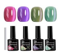 Cat Eye Gel Nail Polish,Jelly Glass Magnetic Polish,4 Colors Classic HotPink Purple Green Cyan Glitter Magnetic Gel Nails Polish with Magnet,Soak-Off UV LED Nails Varnish for Home Salon Manicure DIY