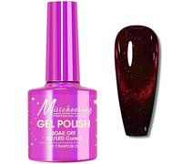 Cat Eye Gel Nail Polish Set - Glitter & Diamond Dark Black Red Magnetic Nails - Holographic Shimmer Sparkly Cateye Gel Soak Off for UV LED Home DIY Manicure