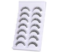 Cat Eye Lashes D Curl Russian Strip Lashes 17mm Fluffy False Eyelashes Clear Band Eyelashes Dramatic Faux Mink Lashes (Black (7 pairs))