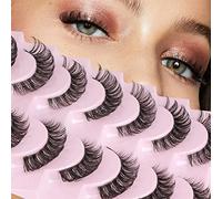Cat Eye Lashes D Curl Russian Strip Lashes 17mm Fluffy False Eyelashes Clear Band Eyelashes Dramatic Faux Mink Lashes 8 Pairs