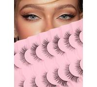 Cat Eye Lashes Short Wispy Strip Lashes that Look Like Extensions Natural Mink Lashes Fluffy Thin Band Fake Eyelashes C Curl Volume Eye Lashes Pack 15mm 77-Hashtag