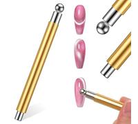 Cat Eye Magnet Nail Art Tool, Double-Ended Multifunctional Powerful Nail Magnet Stick with Round Magnetic Bead Sturdy Cat Eye Magnets Art Design Accessories for Personal DIY, Studio or Salon (Gold)